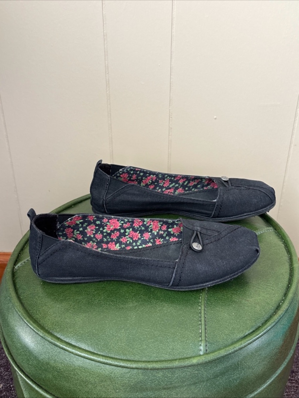 Mad Love Black Floral-Lined Slip-On Flats - Picture 6 of 10